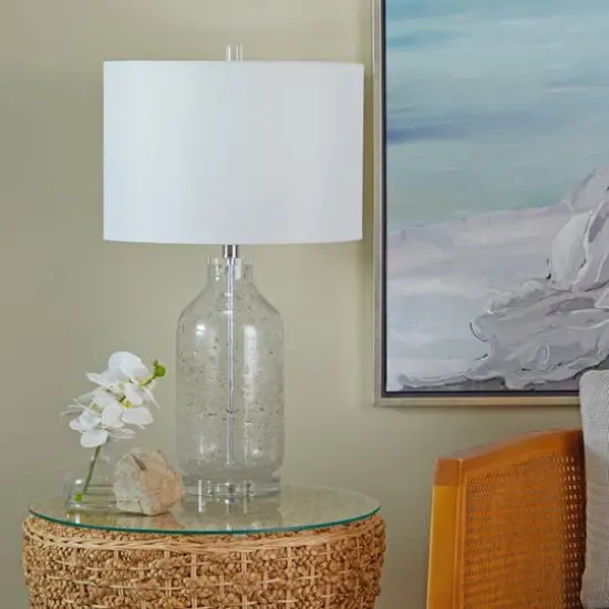 Gray Glass Table Lamp with Drum Shade Set of 2 15", 25" {10}