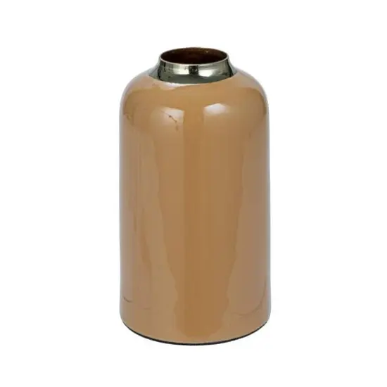 Hello Honey® 5.75" Tan & Gold Enameled Metal Vase with Shiny Rim & Interior {1}