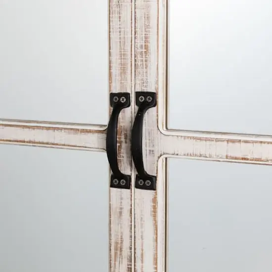 Glitzhome® 31.5" Washed White Wooden Farmhouse Square Windowpane Wall Mirror {4}