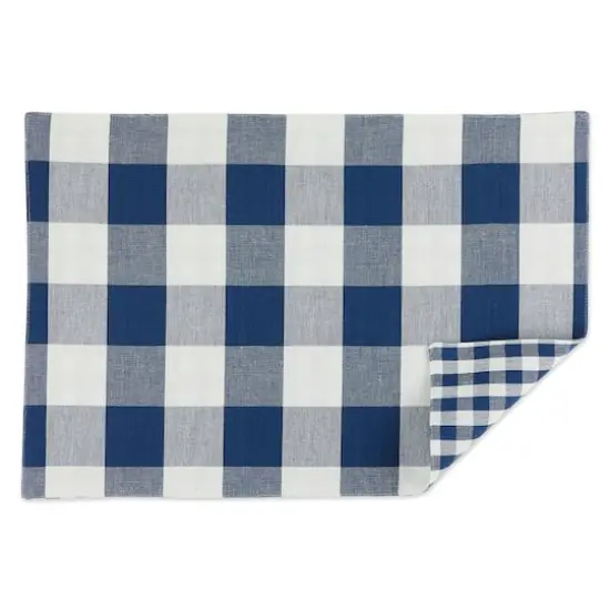DII&reg; Reversible Gingham & Buffalo Check Placemat Set, 4ct. Navy/Off White {9}