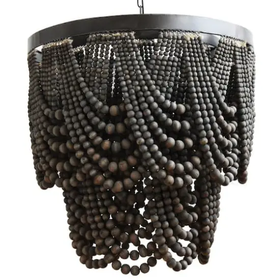Hello Honey&reg; 27.5" 2-Tier Draped Wood Bead Chandelier Black {5}