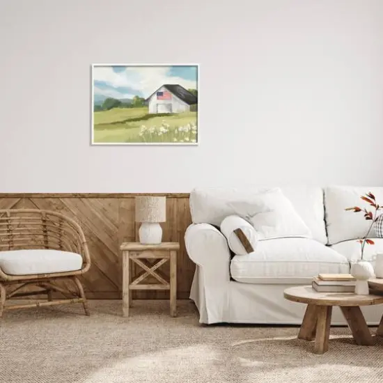 Stupell Industries American Flag on Barn Framed Giclee Art White {3}