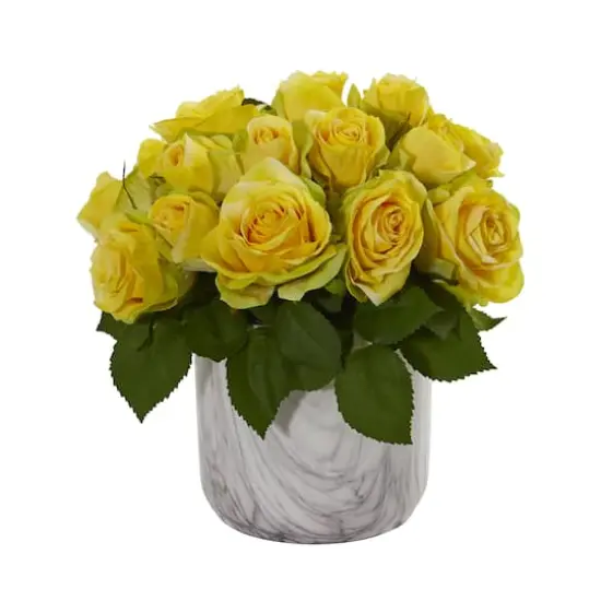 Rose Artificial Arrangement in Marble Finished Vase {1}
