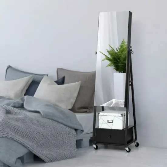 NEX&trade; 5ft. Black Jewelry Armoire on Casters with Chest Drawer {7}