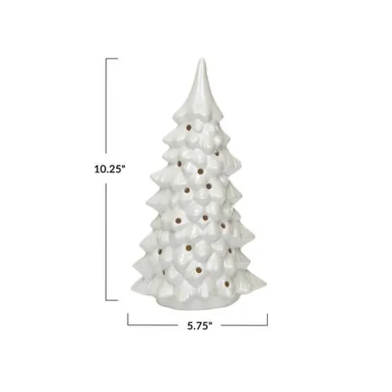 Hello Honey&reg; 10.25" Cream Stoneware LED Tree with Cut-Outs & Iridescent Finish {6}