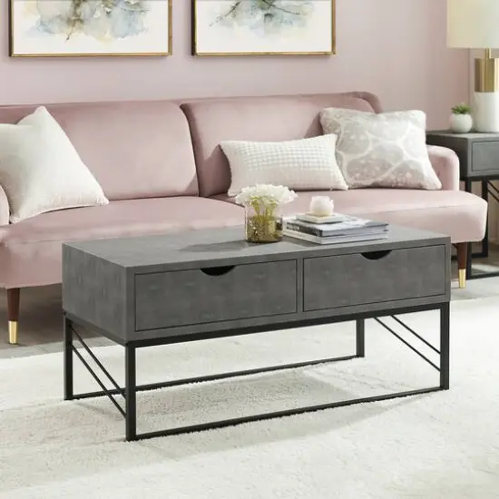 Gray 2-Drawer Faux Shagreen Coffee Table {5}