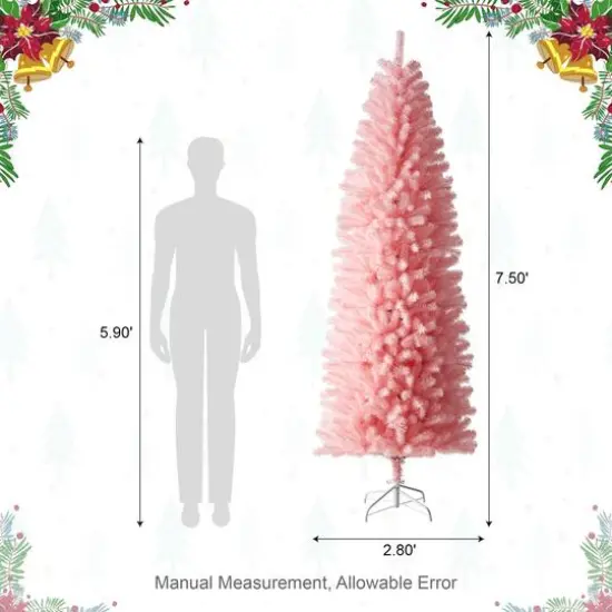 7.5ft. Unlit Pink Pencil Tinsel Artificial Christmas Tree {9}