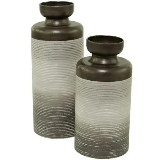 Bronze Metal Vase with Embossed Ribbing Set of 2 16", 13" {3}