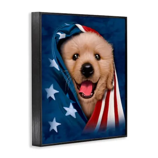 Stupell Industries Puppy & American Flag Framed Giclee Art Black {4}