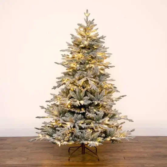 6ft. Pre-Lit Fraser Fir Flocked Artificial Christmas Tree with Instant, Warm White LED Lights {3}
