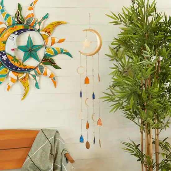 Gold Contemporary Moon and Sun Windchime, 8" x 2" x 42" {10}