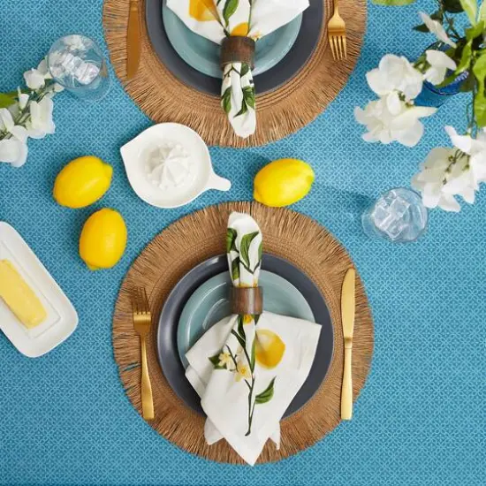 DII&reg; Storm Blue Tonal Lattice Print Outdoor Tablecloth with Zipper, 60 Round {6}