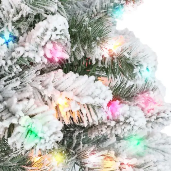 6.5ft. Pre-Lit Flocked Virginia Pine Artificial Christmas Tree, Multicolor Lights {3}
