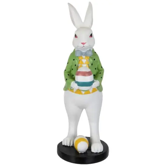 11.5" Rabbit Holding Easter Egg Outdoor Garden Statue {5}