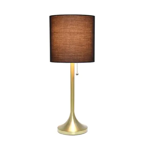 Simple Designs 21.5" Tapered Gold Table Lamp with Fabric Drum Shade Black {3}