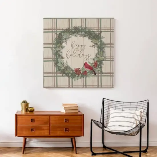 Happy Holidays Plaid Canvas Wall Art {5}