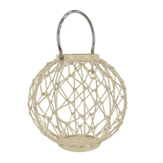 Bleached Sand Round Rope Weave Candle Lantern {1}