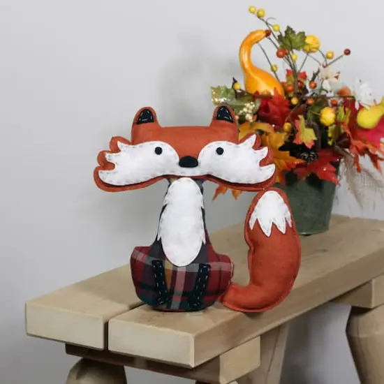 9.5" Orange Plaid Plush Sitting Fox Tabletop D&eacute;cor {3}