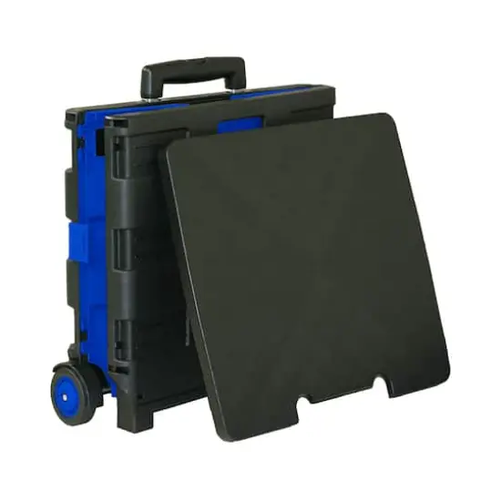 BAZIC&reg; Folding Cart on Wheels with Lid Cover Black & Blue {5}