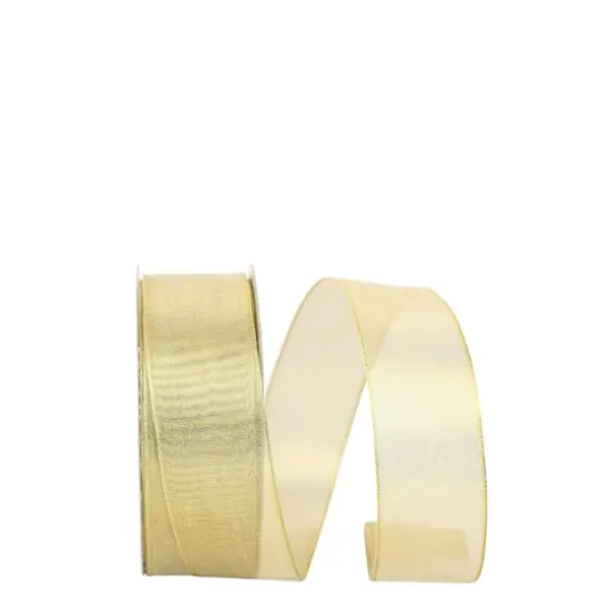 JAM Paper 1.5" x 25yd. Classic Wired Edge Mesh Ribbon Gold {1}