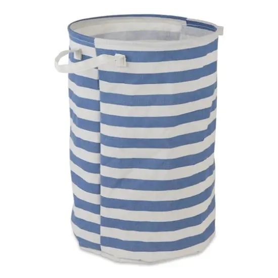 DII&reg; Round Stripes PE-Coated Cotton Polyester Laundry Hamper French Blue {1}