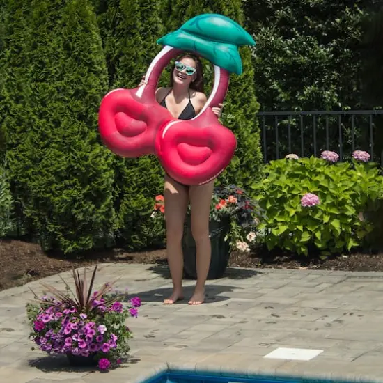 46" Red & Green Cherry Inflatable Swimming Pool Ring Lounger {4}