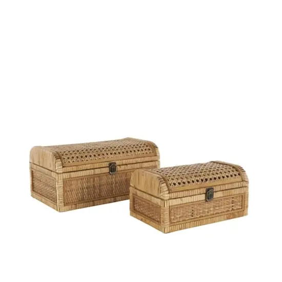 Brown Rattan Handmade Woven Storage Box with Curved Tops & Wrapped Edges, 2ct. {4}