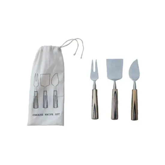 Hello Honey&reg; 3-Piece Natural & Black Stainless Steel & Mango Wood Cheese Servers with Handles & Design {1}