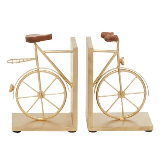 9" Contemporary Bicycle Iron Bookend Set Gold {4}