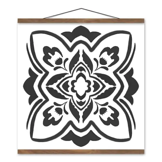 Black Medallion I 20" x 20" Teak Hanging Canvas {1}