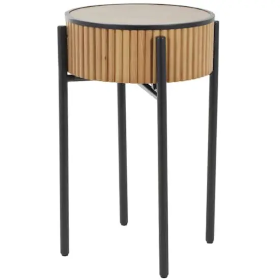 26.5" Brown Wood Handmade Slatted Side End Accent Table with Black Legs {1}