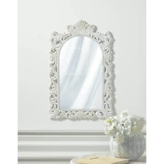 23" Grand Distressed White Wall Mirror {3}