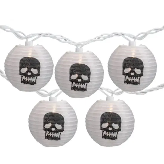 10ct. White & Black Skull Paper Lantern Halloween Lights {1}
