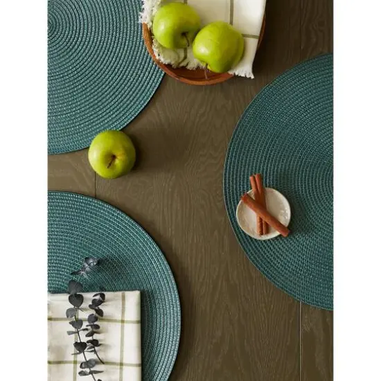 DII&reg; Round Plastic Woven Placemats, 6ct. Dark Green {6}