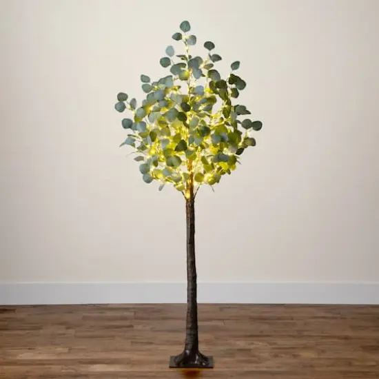 5ft. Pre-Lit Artificial Eucalyptus Tree with Warm White LED Lights {6}