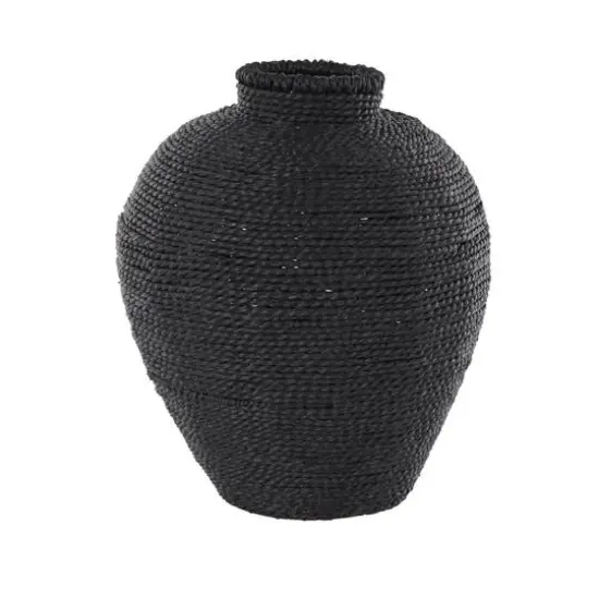 13" Black Handmade Wrapped Pot Metal Vase {7}