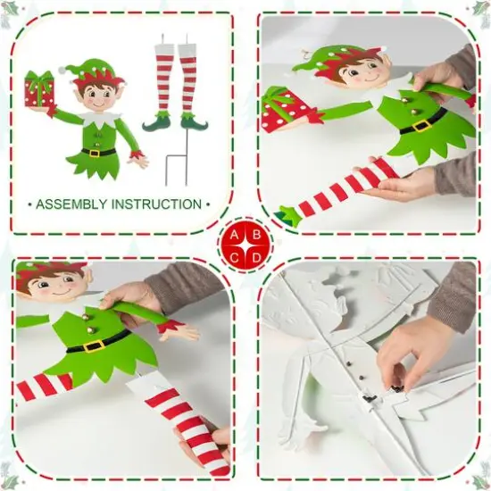 Glitzhome&reg; 3ft. Metal Dancing Elf Yard Stake Set {7}