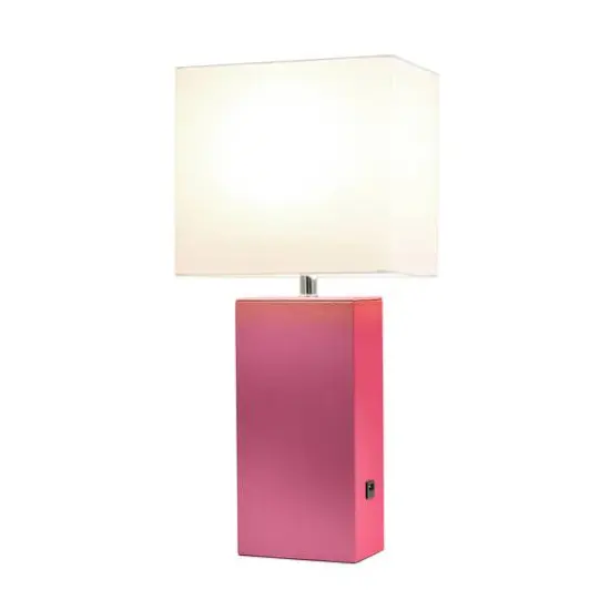 Lalia Home Lexington 21" Leather Table Lamp with USB Charging Port Hot Pink {3}