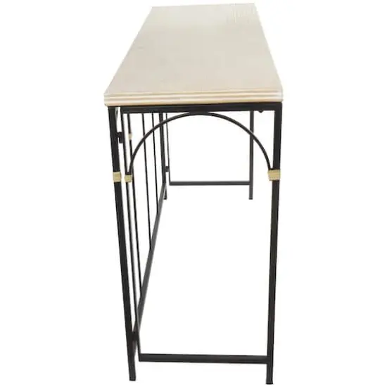 42.5" Black Arched Console Table with Zig Zag Patterned Top and Rattan Accents {5}