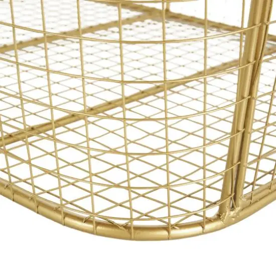 30.25" Gold Metal Geometric Wire Grid Basket with Curved Sides & Ring Handles {6}