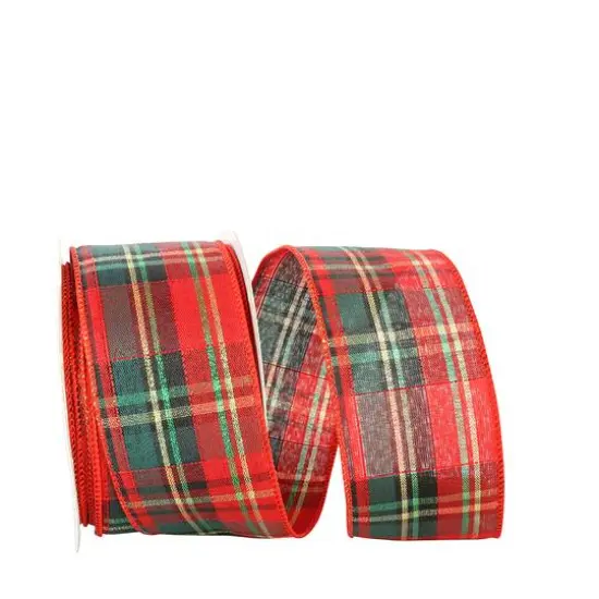 JAM Paper 2.5" x 25yd. Shimmer Wired Holiday Plaid Ribbon {1}