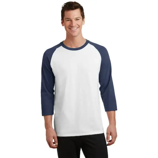 Port & Company&reg; Core Blend 3/4-Sleeve Raglan Tee White/Navy {4}