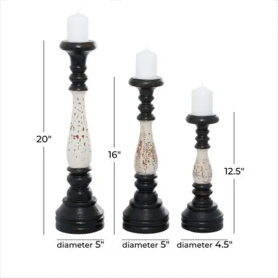 16" Black & White Wood Farmhouse Candlestick Holder Set {8}