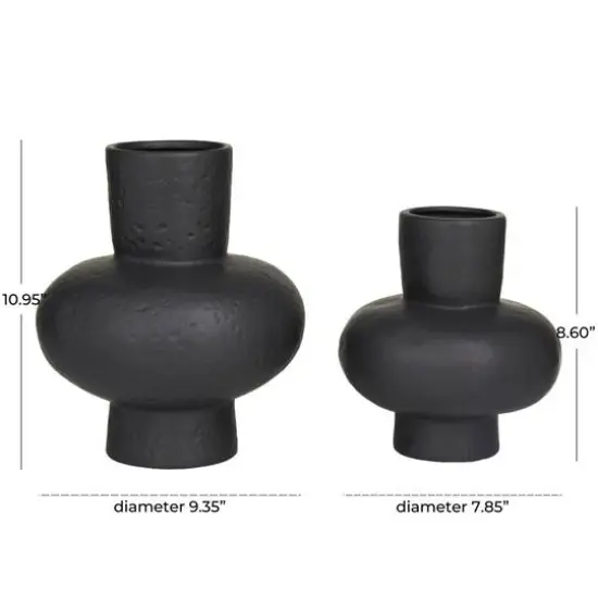 CosmoLiving by Cosmopolitan Black Ceramic Gourd Style Vase Set of 2 11", 9" {6}