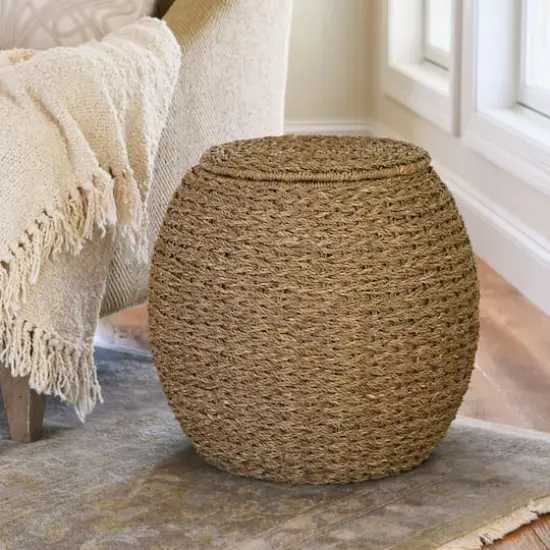 Household Essentials 19" Woven Natural Seagrass Storage End Table {3}