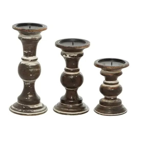 Mango Wood Country Cottage Candle Holder Set {3}