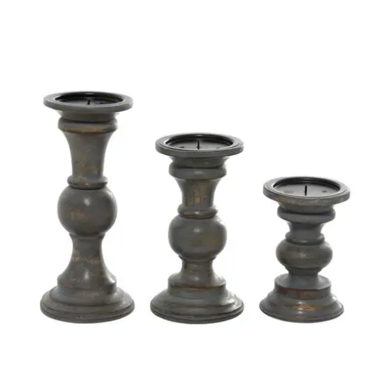 Brown Mango Wood Country Cottage Candle Holder Set {3}