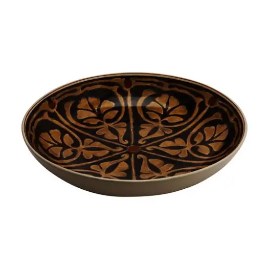 Hello Honey® Brown & Taupe Patterned Hand Painted Stoneware Serving Bowl {1}