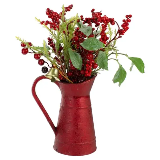 13" Red Berry & Foliage with Bell in Vintage Milk Jug {5}