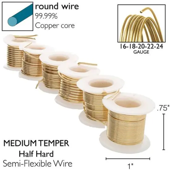 The Beadsmith&reg; Wire&trade; Elements Lacquered Tarnish-Resistant Wire Set Gold {6}